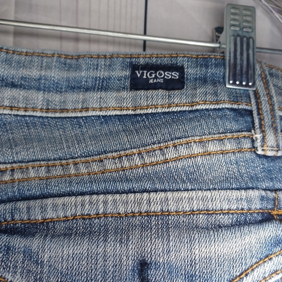 Vigoss Lightly Distressed Boot Cut Blue Denim Jeans - Picture 15 of 16